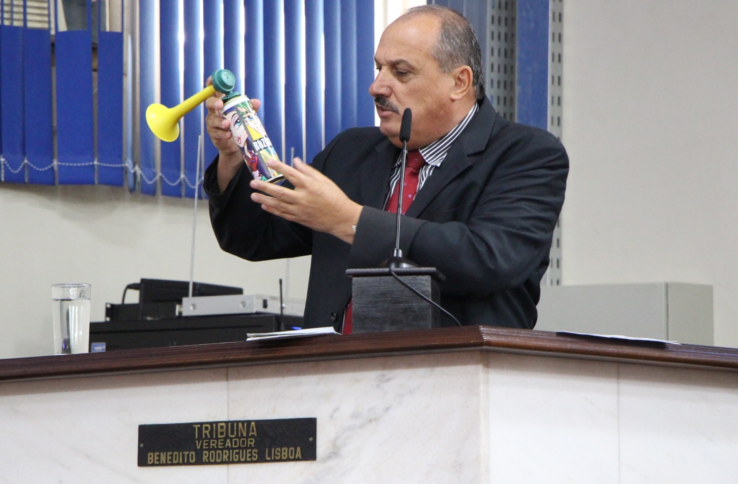 Pauléra mostra exemplar da buzina durante a sessão que proibiu venda e uso do produto