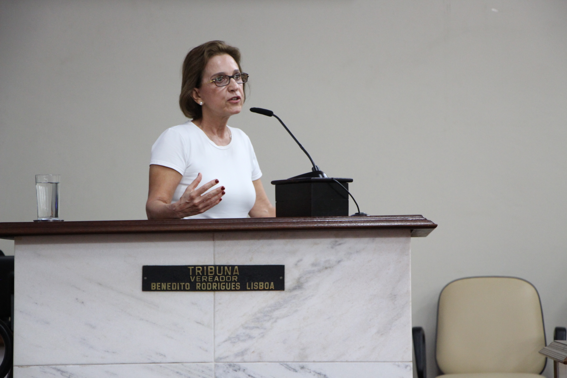 A médica Selma Bauab usou a tribuna para falar sobre o diagnóstico e prevenção do câncer de mama no "Outubro Rosa".